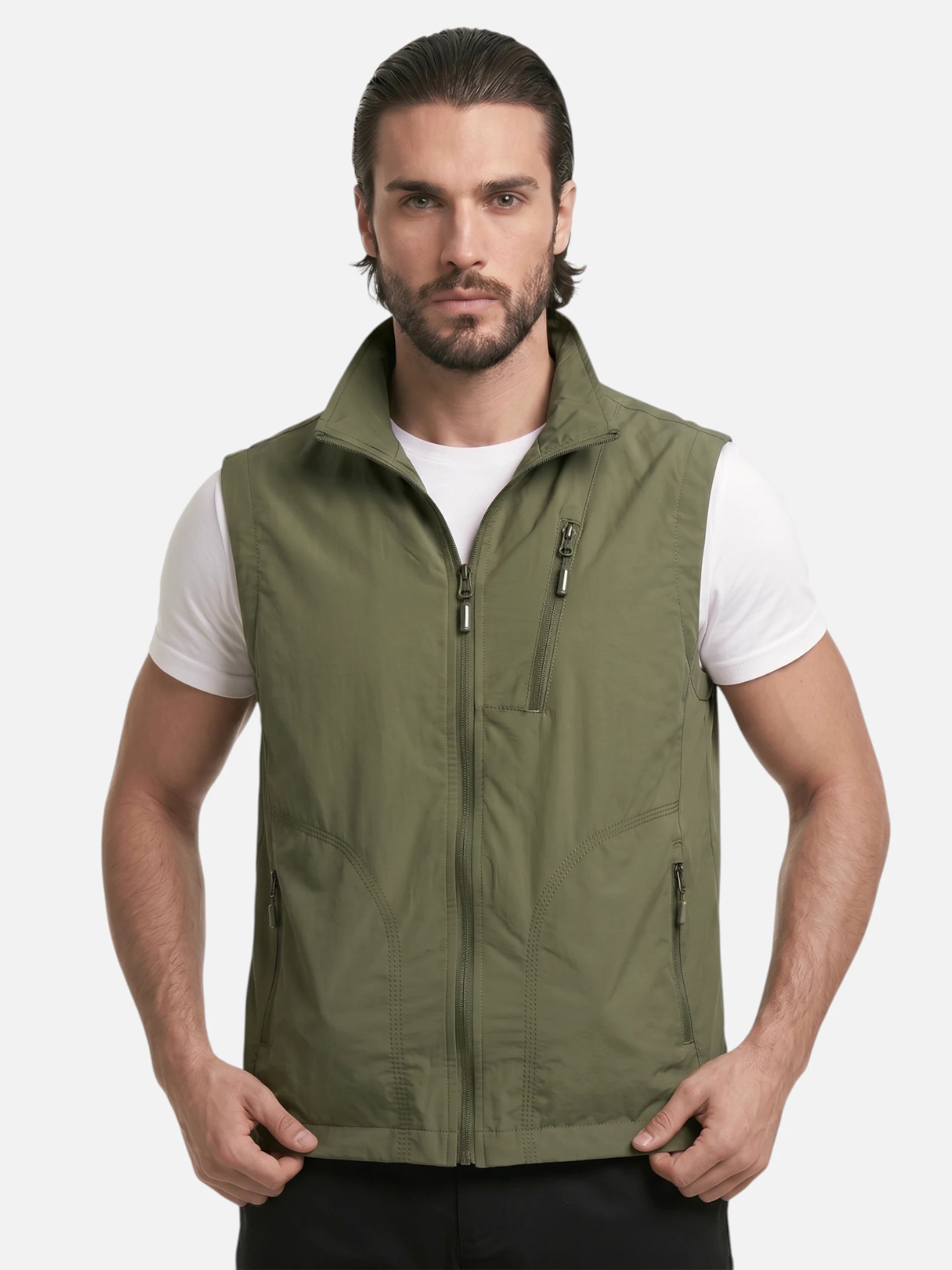 Gilet sans manches homme – multi-poches et col montant