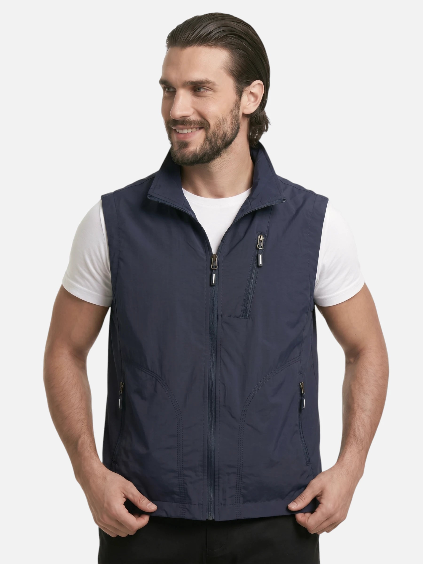 Gilet sans manches homme – multi-poches et col montant