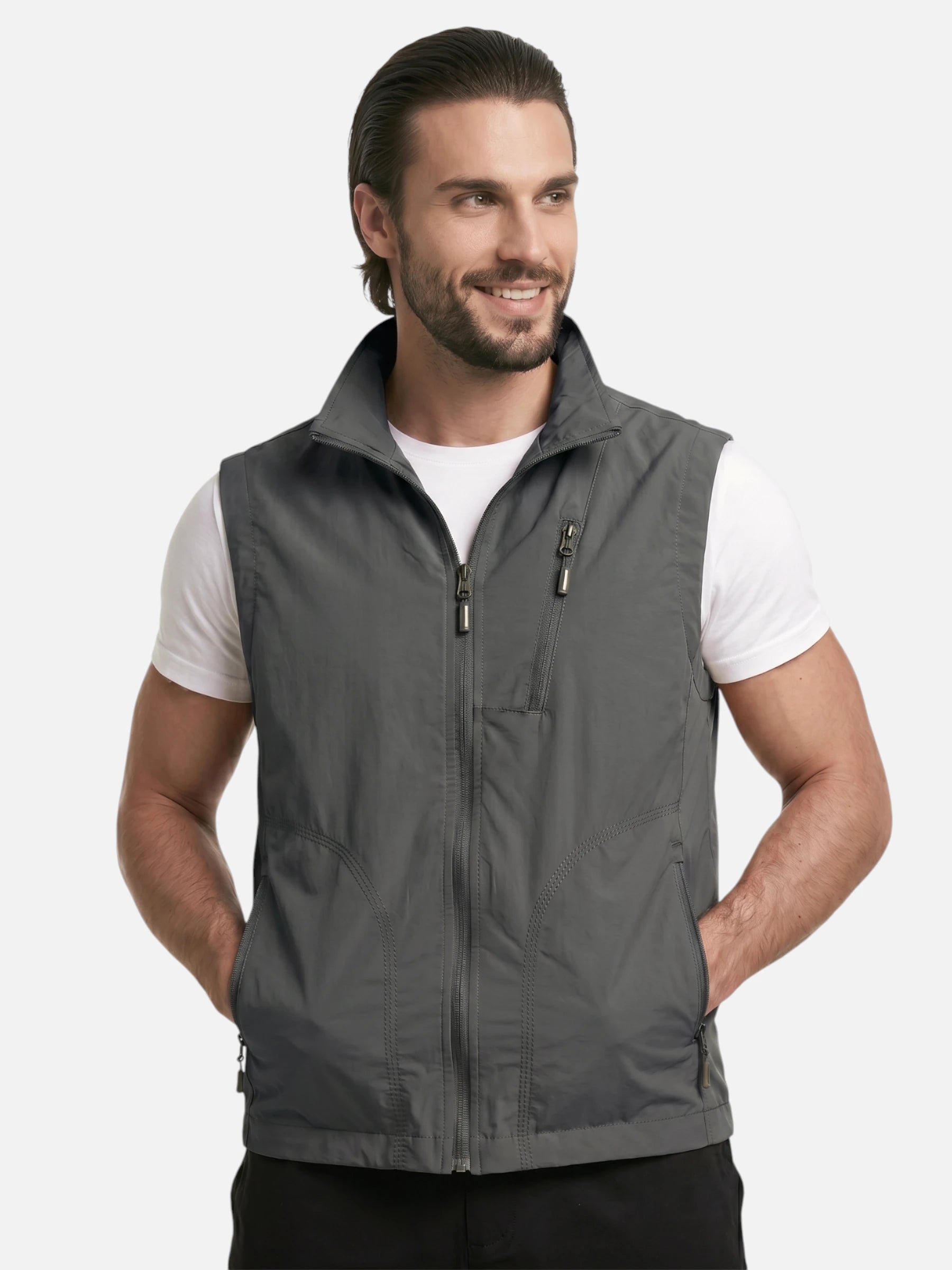 Gilet sans manches homme – multi-poches et col montant