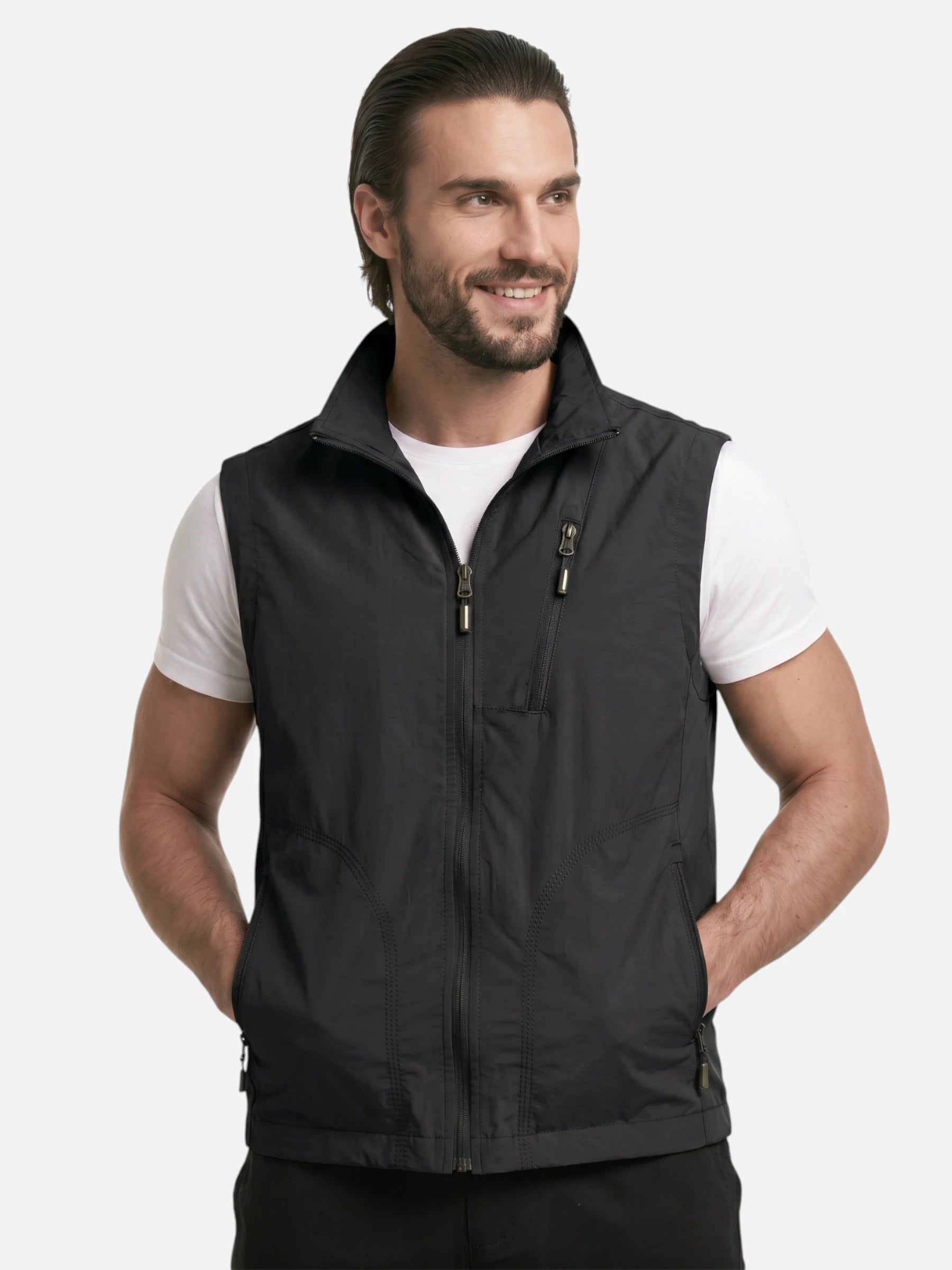 Gilet sans manches homme – multi-poches et col montant