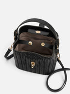 Women's Woven Leather Bucket Bag