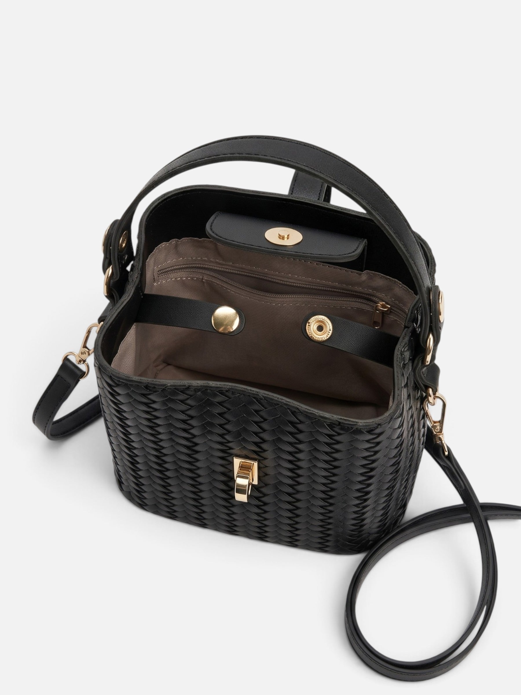 Women's Woven Leather Bucket Bag
