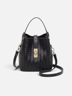 Women's Woven Leather Bucket Bag