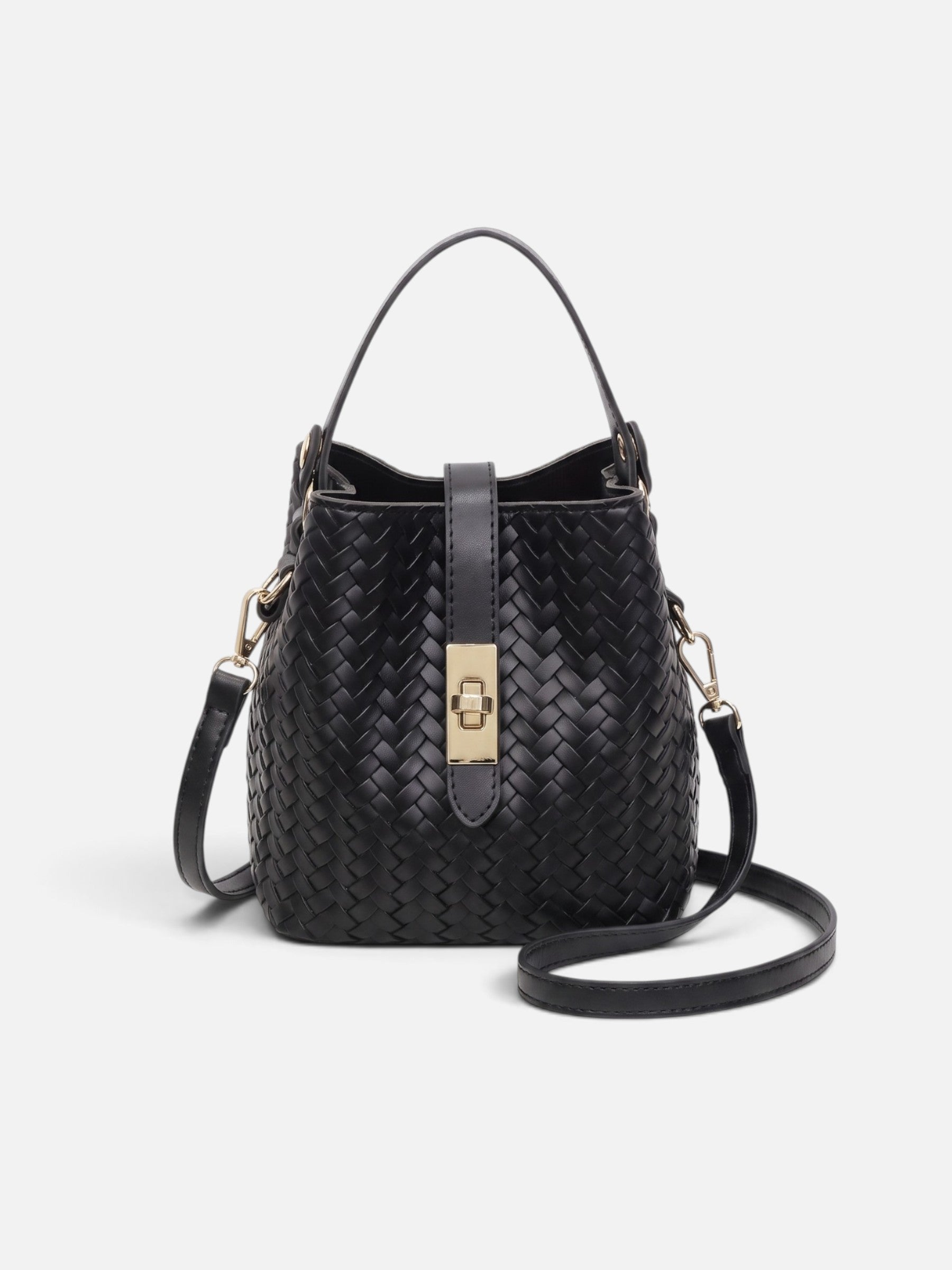 Women's Woven Leather Bucket Bag