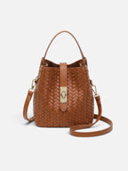 Women's Woven Leather Bucket Bag