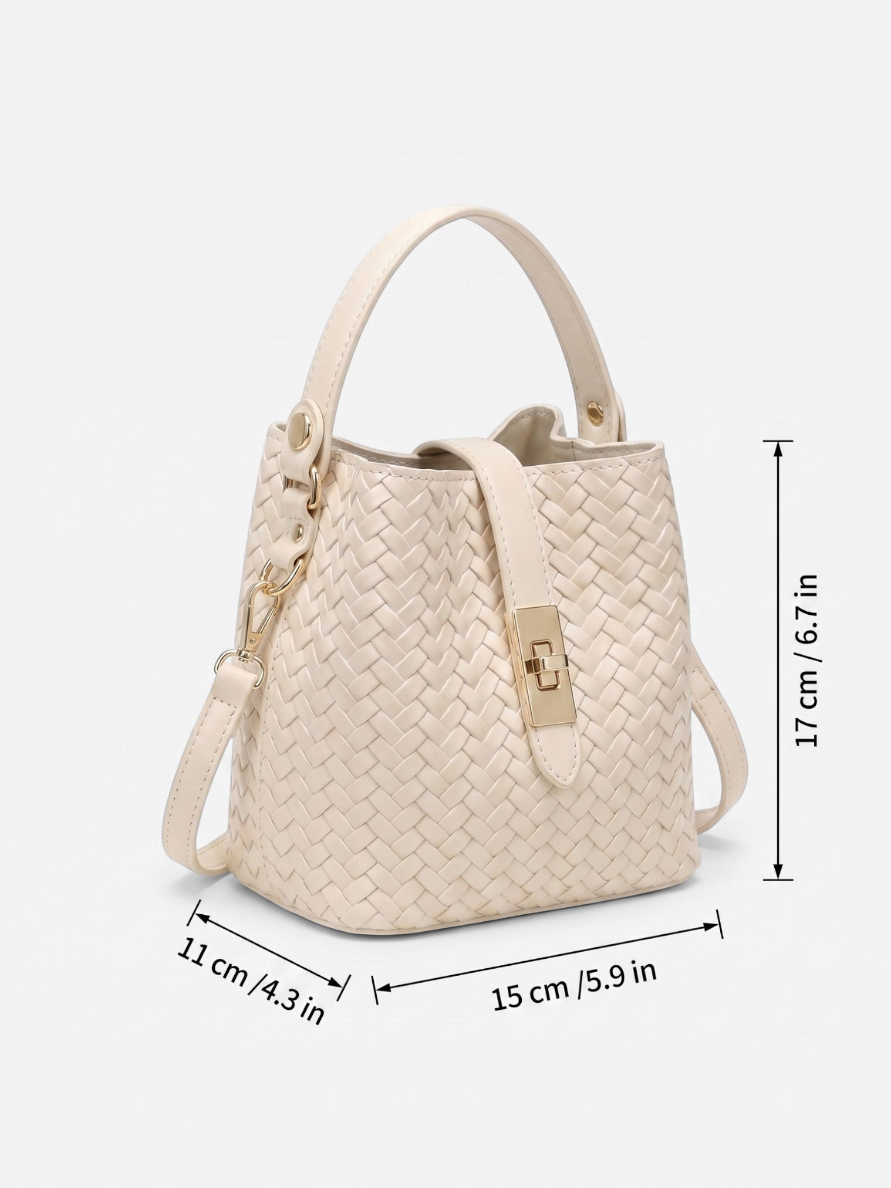 Women's Woven Leather Bucket Bag