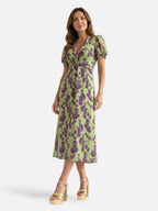 Robe Femme Midi Fleurie Col V à Manches Bouffantes