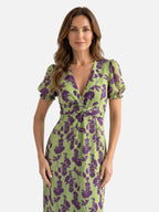 Robe Femme Midi Fleurie Col V à Manches Bouffantes