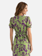 Robe Femme Midi Fleurie Col V à Manches Bouffantes