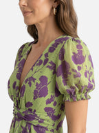 Robe Femme Midi Fleurie Col V à Manches Bouffantes