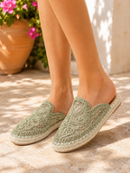 Dámské espadrilky mule s háčkovaným svrškem a pletenou podrážkou
