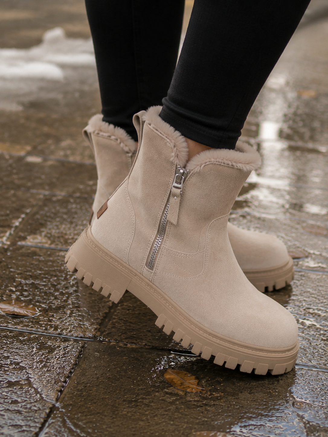 Women's Suede Fur Chunky Sole Boots