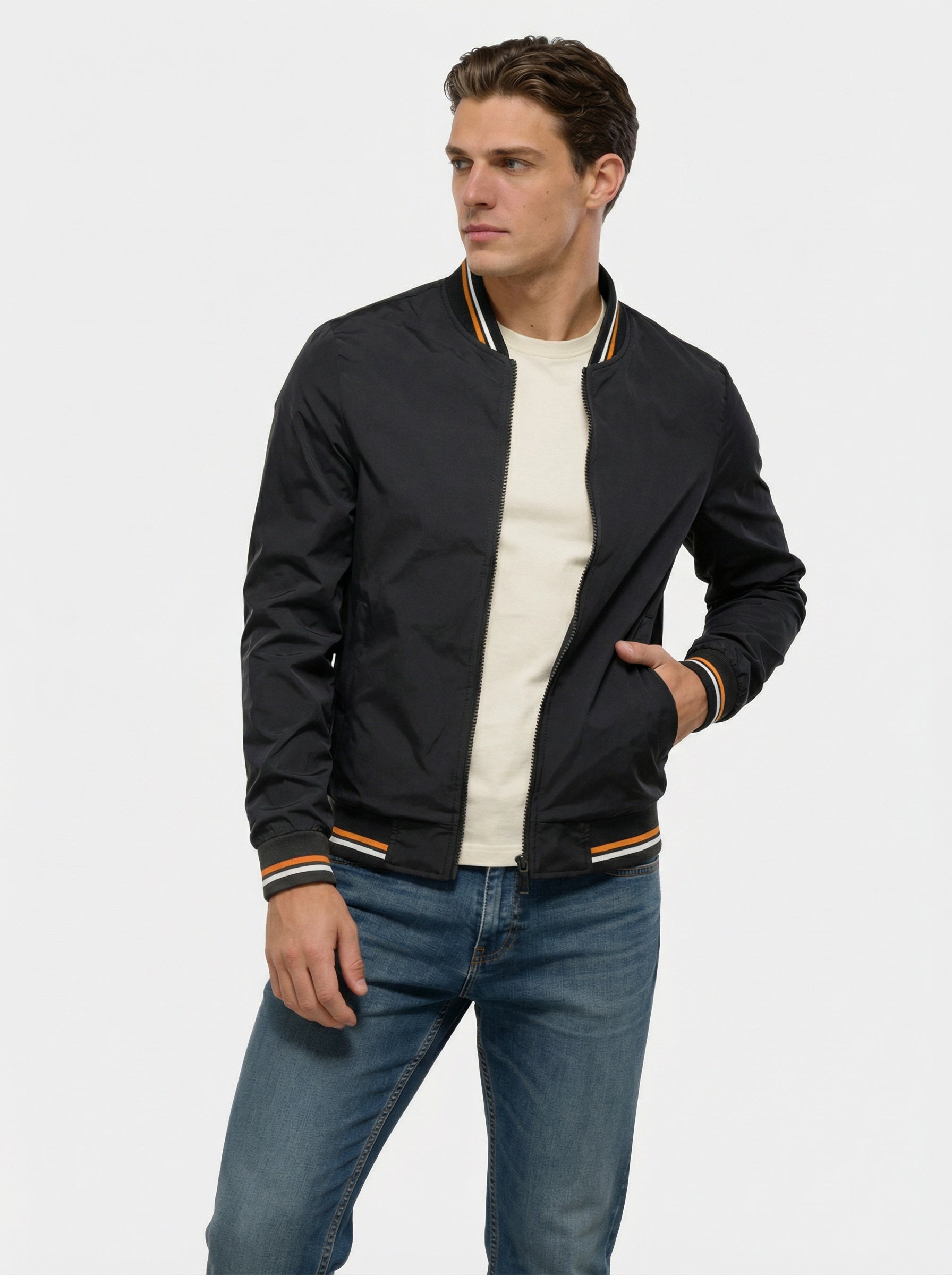 Chaqueta bomber cómoda con cierre de cremallera para hombre