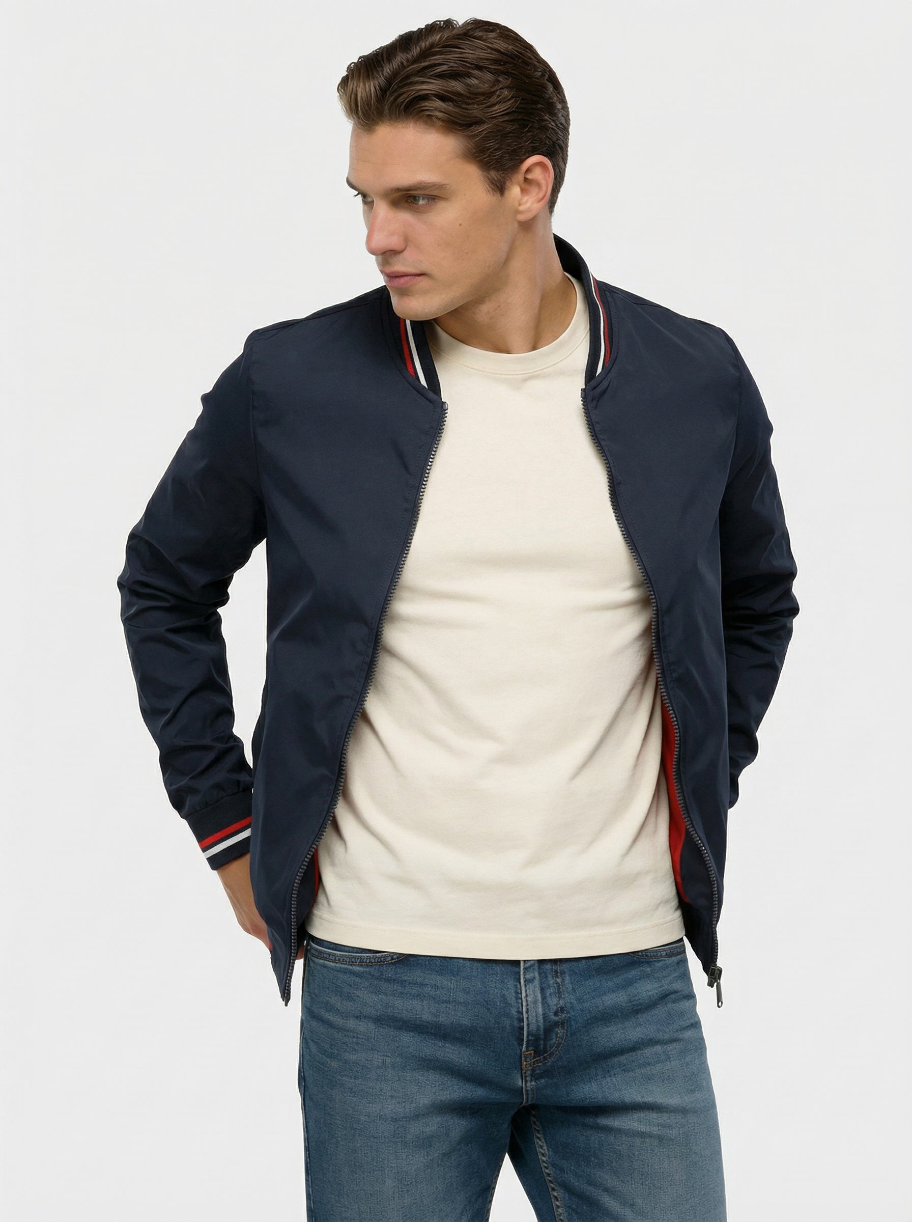 Chaqueta bomber cómoda con cierre de cremallera para hombre
