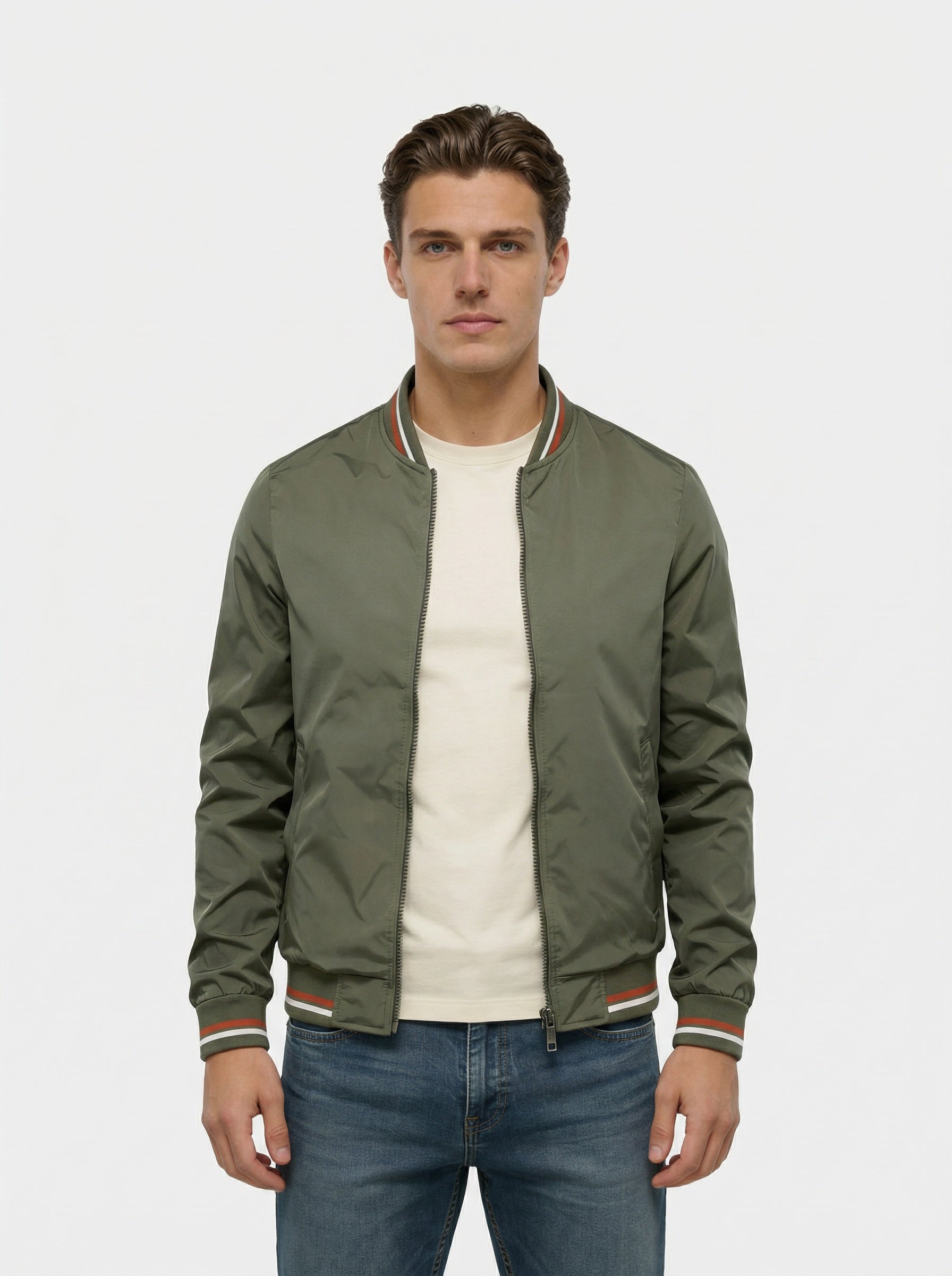 Chaqueta bomber cómoda con cierre de cremallera para hombre