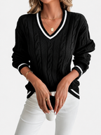 Jersey trenzado para mujer con cuello en V elegante
