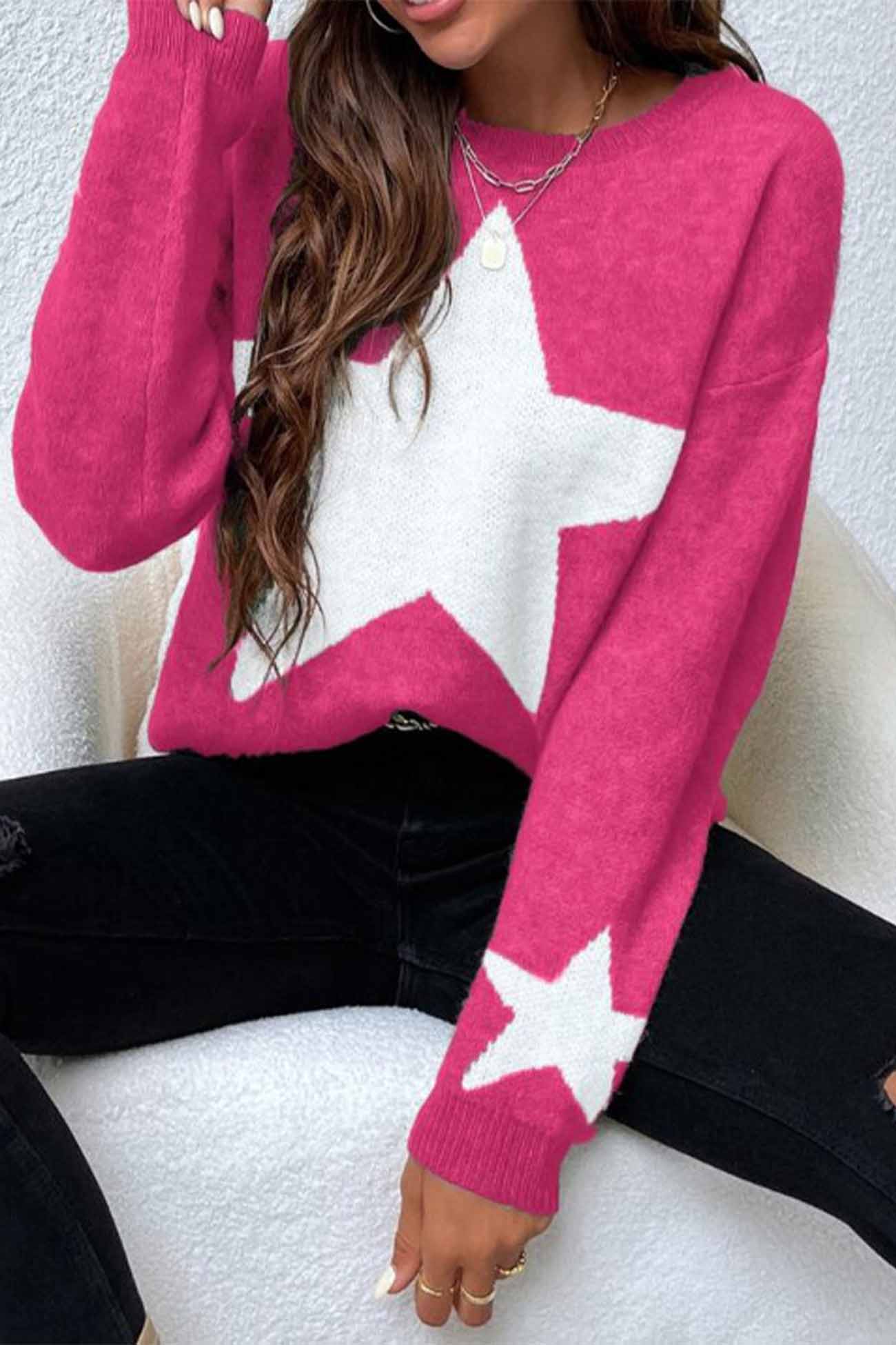 Pull en tricot surdimensionné imprimé étoiles pour femmes