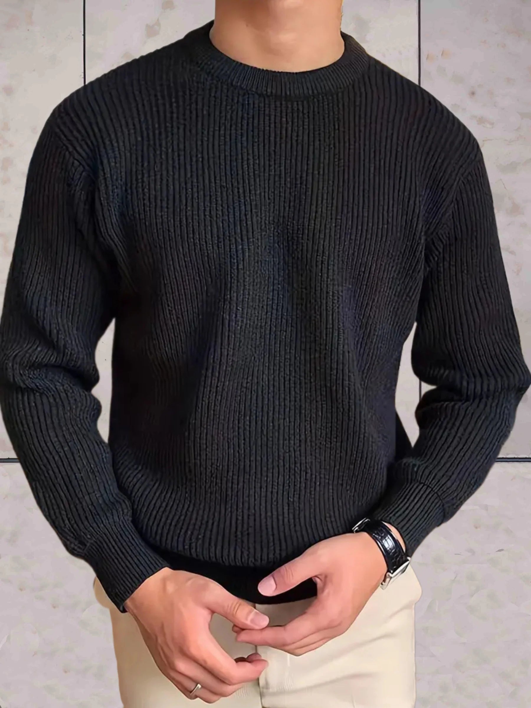 Pull classique à col roulé en maille côtelée pour hommes