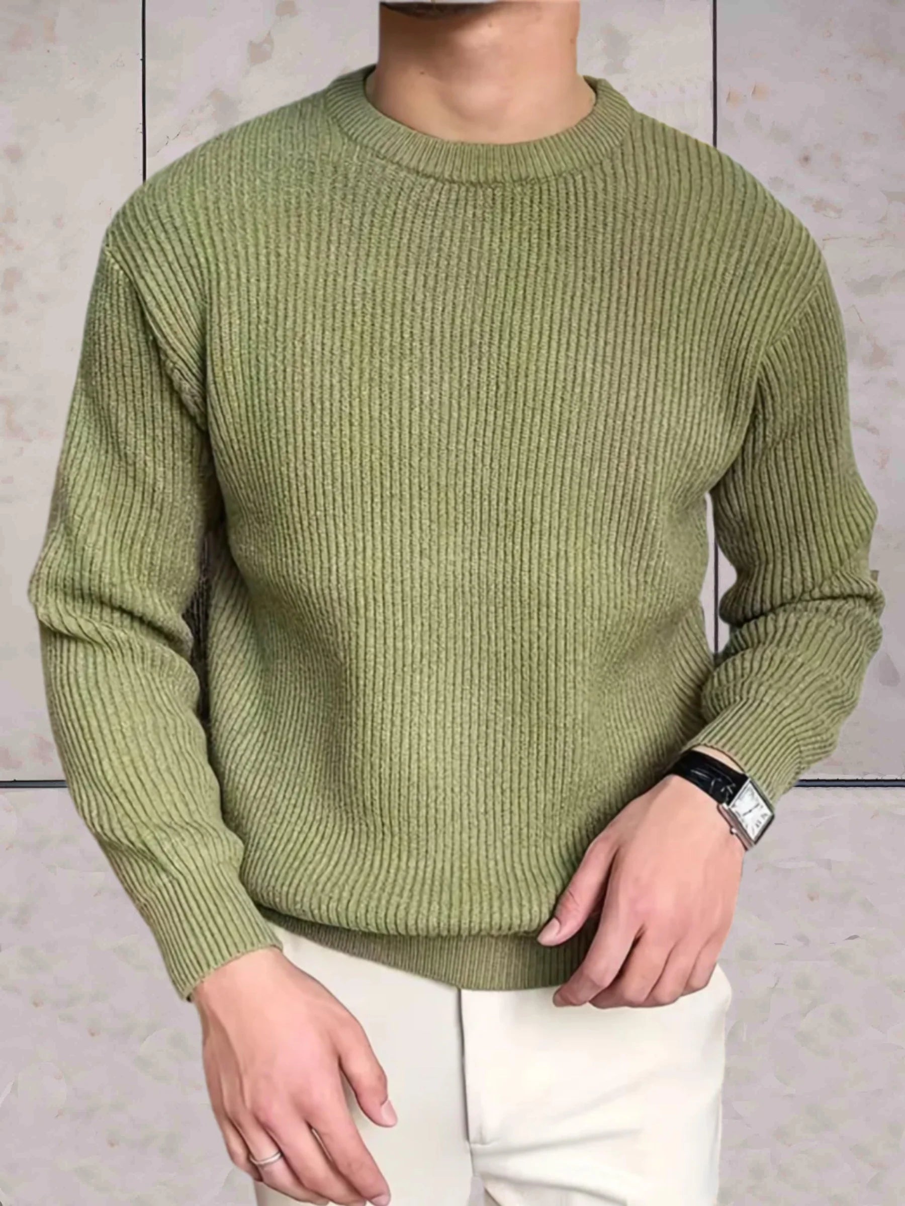 Pull classique à col roulé en maille côtelée pour hommes