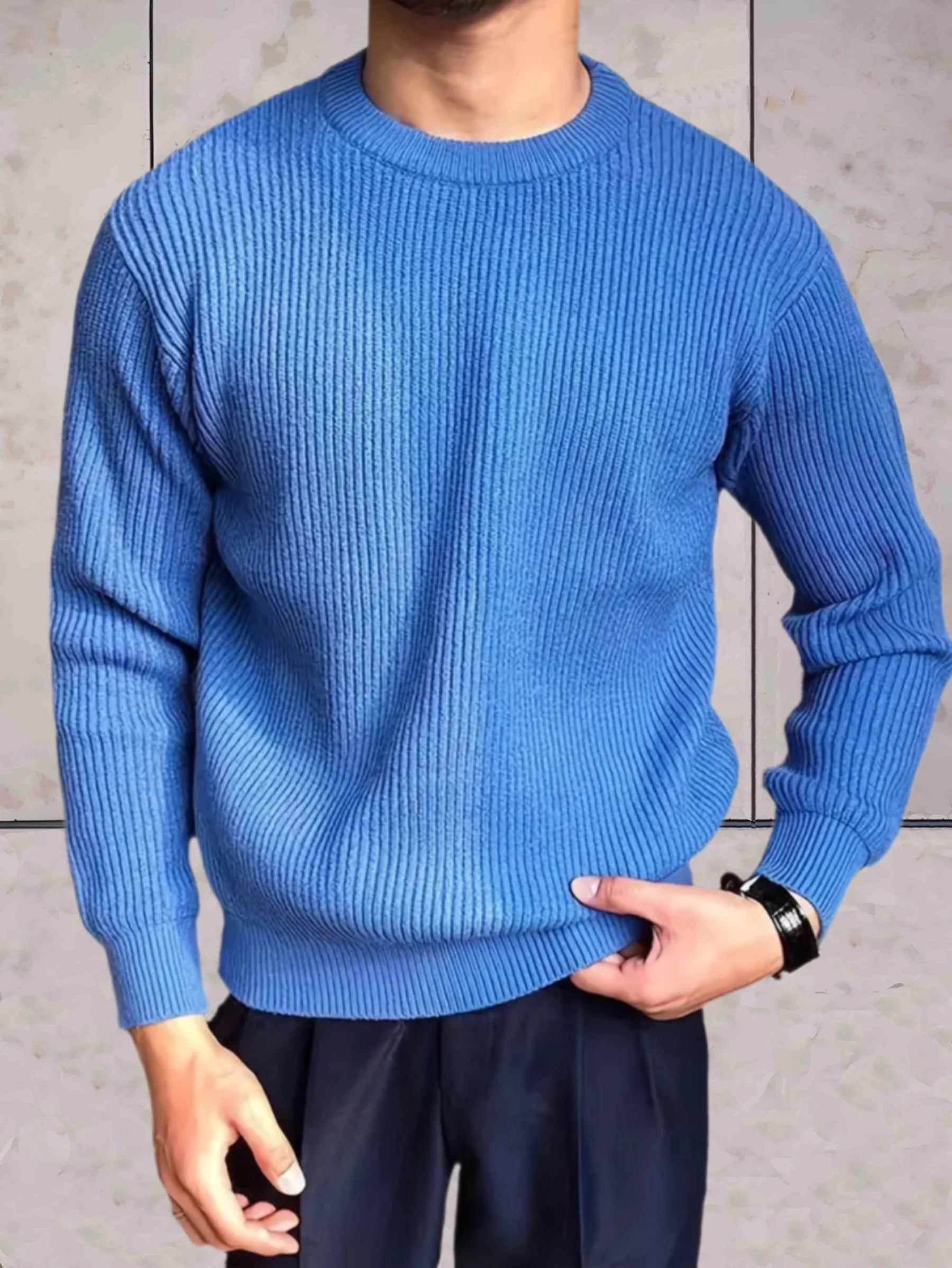 Pull classique à col roulé en maille côtelée pour hommes