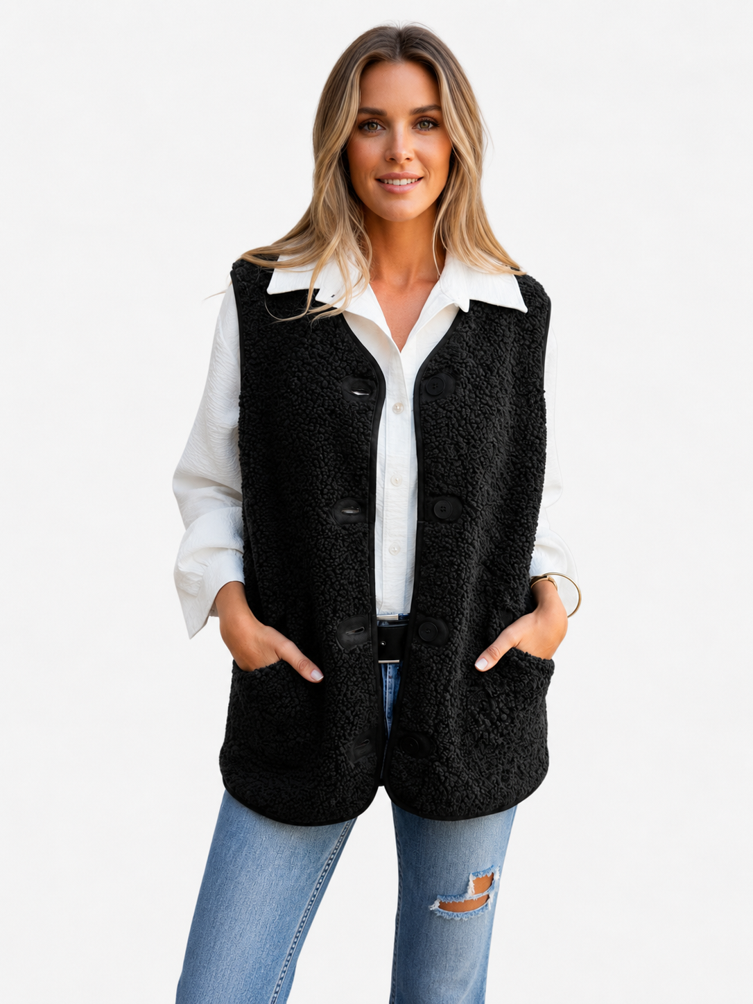 Women's Teddy Sherpa Button Front Gilet