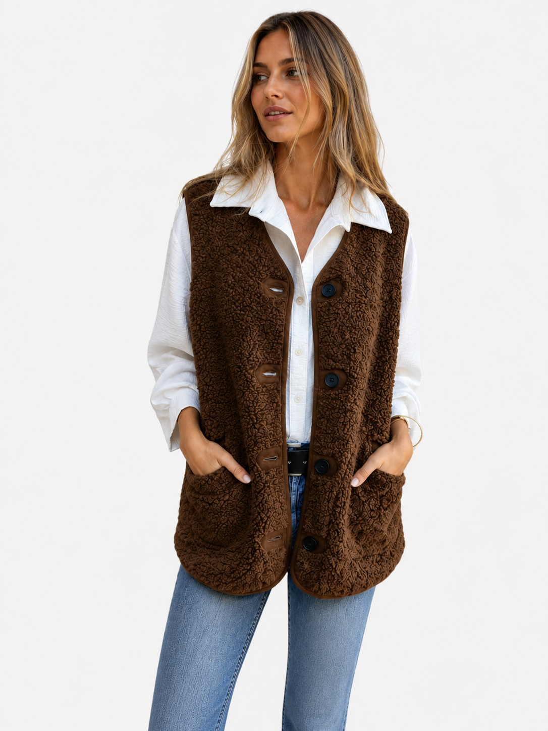 Women's Teddy Sherpa Button Front Gilet