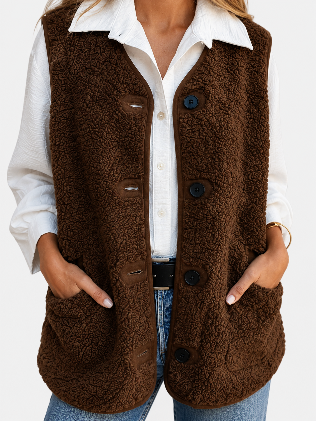 Women's Teddy Sherpa Button Front Gilet