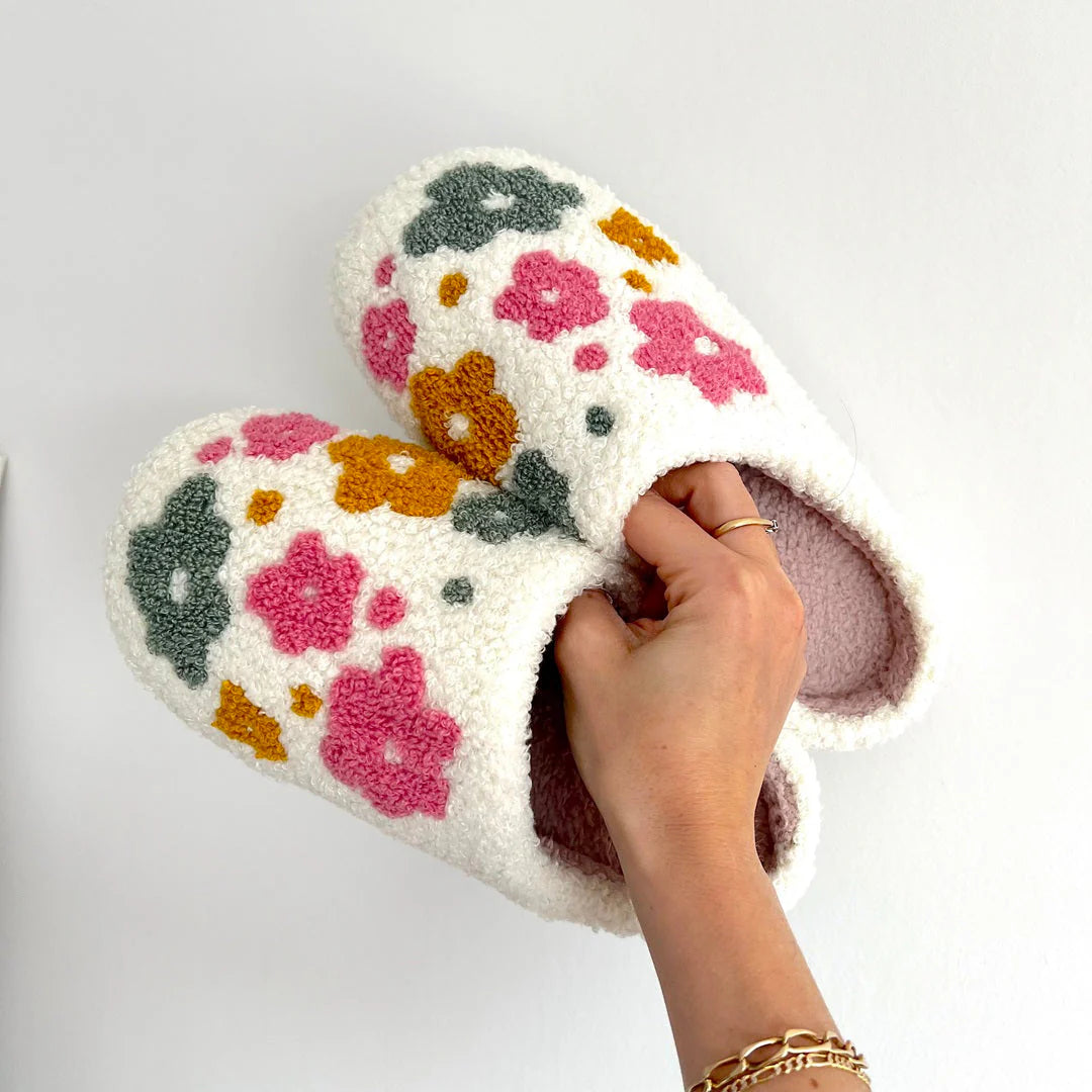 Chaussons douillets à motifs floraux pour femme
