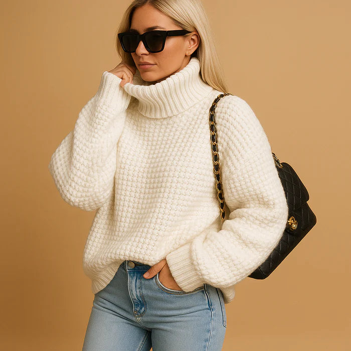 Pull à col roulé confortable en tricot pour femme