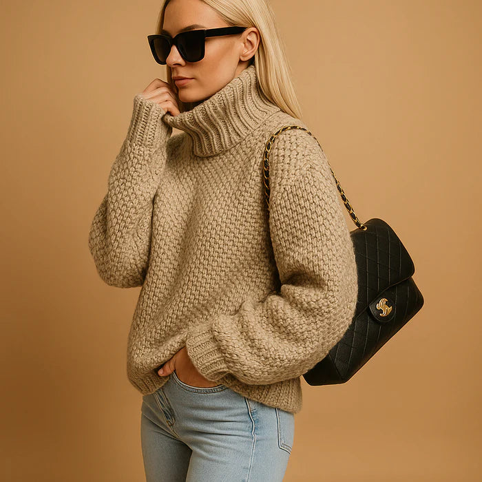 Pull à col roulé confortable en tricot pour femme