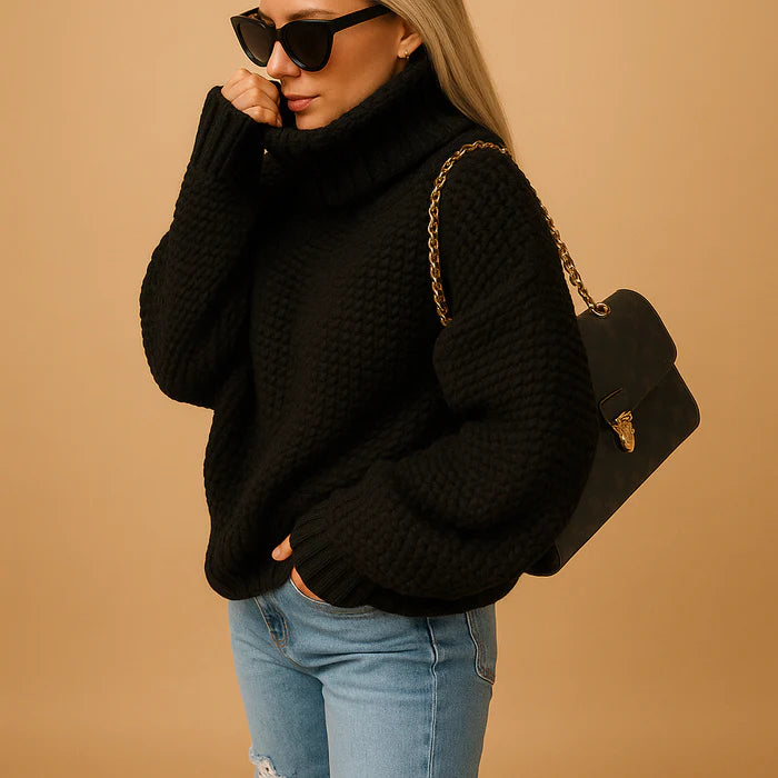 Pull à col roulé confortable en tricot pour femme