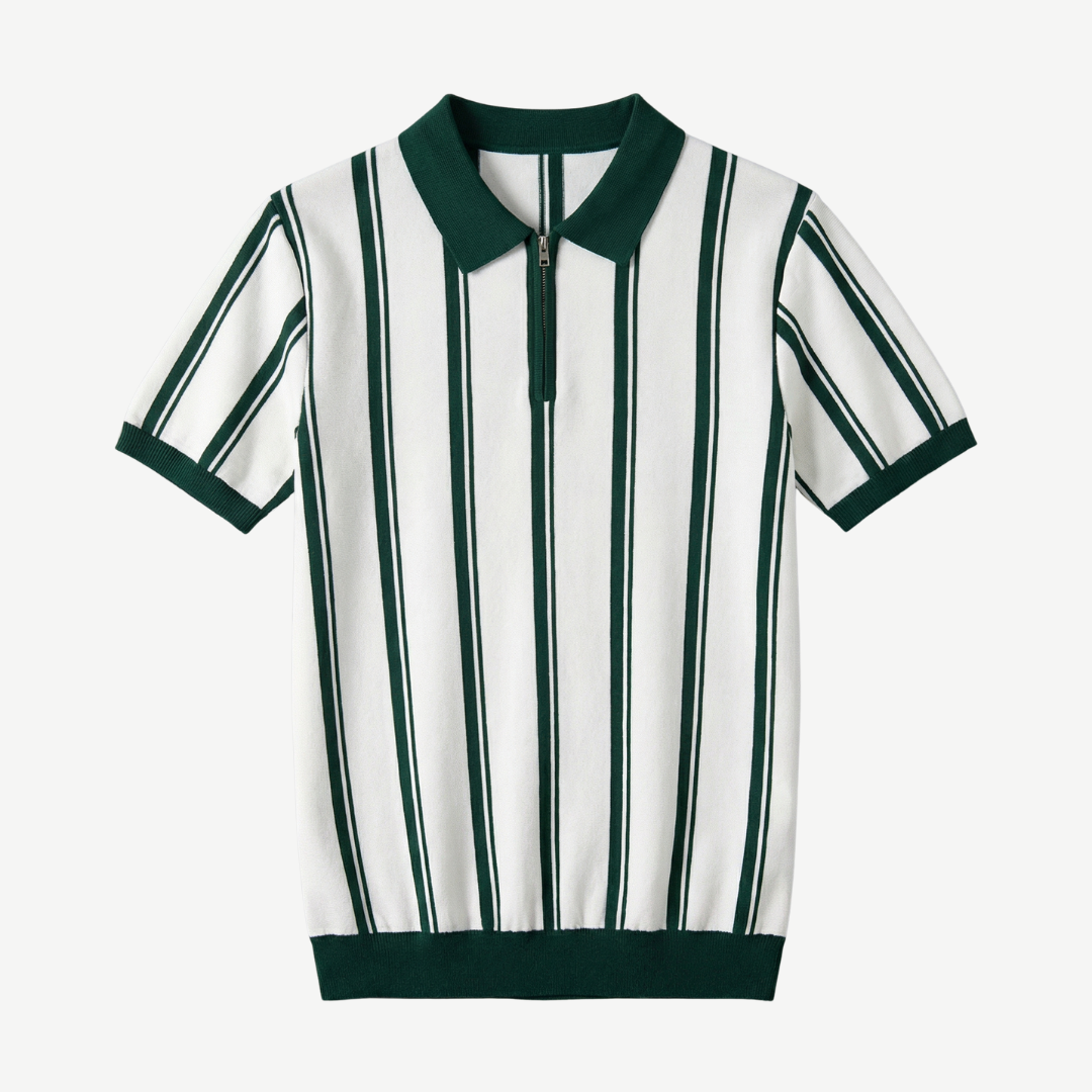 Striped knit polo with zip collar for men