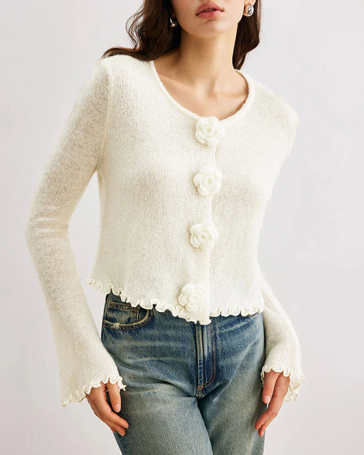 Élégant cardigan court en maille pour femme