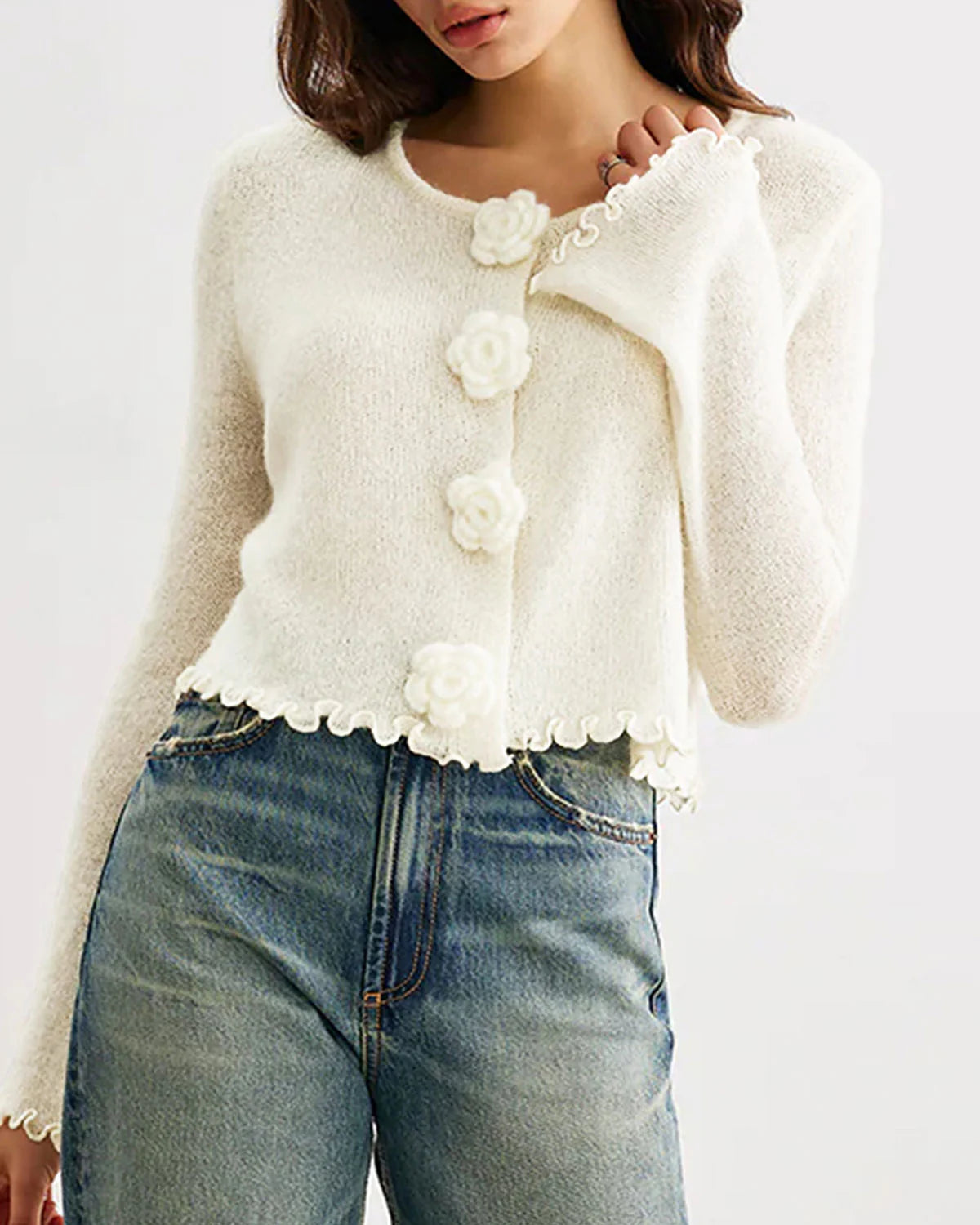 Élégant cardigan court en maille pour femme